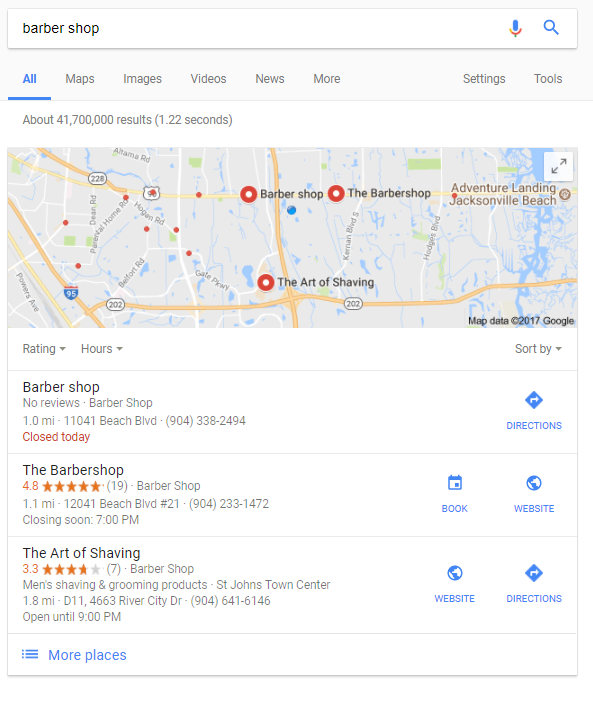 barber shop search results location important for local seo