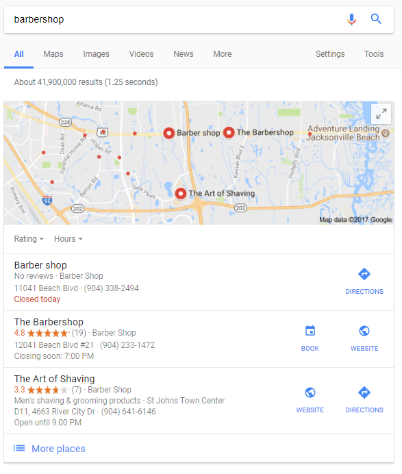 barbershop search results location important for local seo