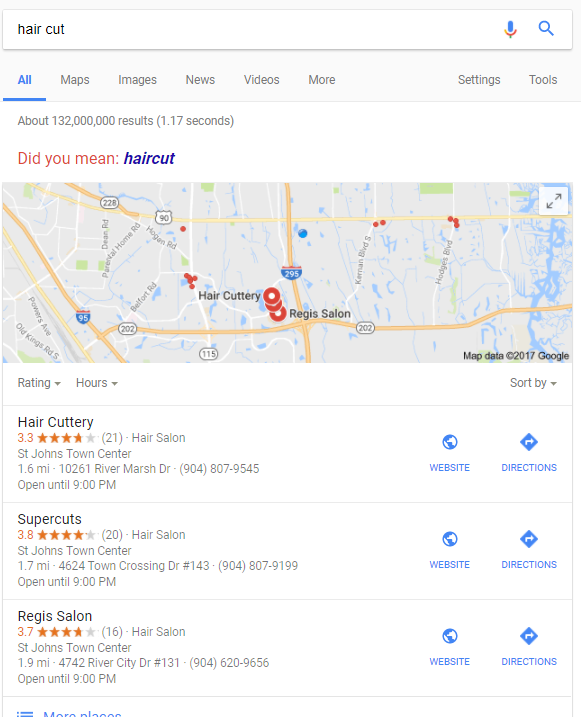hair cut local organic search google maps local 3 pack