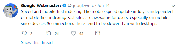 mobile first index clarifications speed update separate from indexing