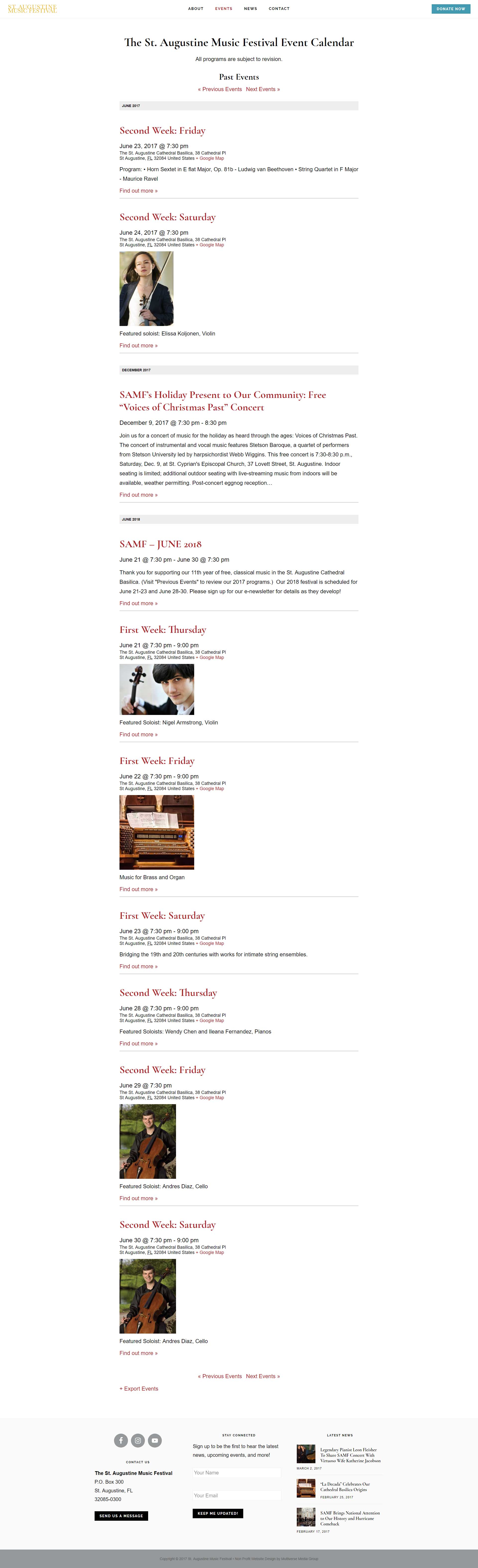 St. Augustine Music Festival Website Redesign Adding Events and Donations