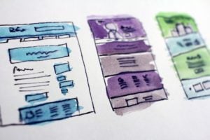 sketches of web page designs.